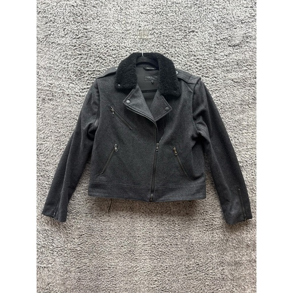 rag & bone Jackets & Blazers - Rag & Bone Wool Shearling Collar Bowery Motorcycle Jacket Black‎ Womens Size 10